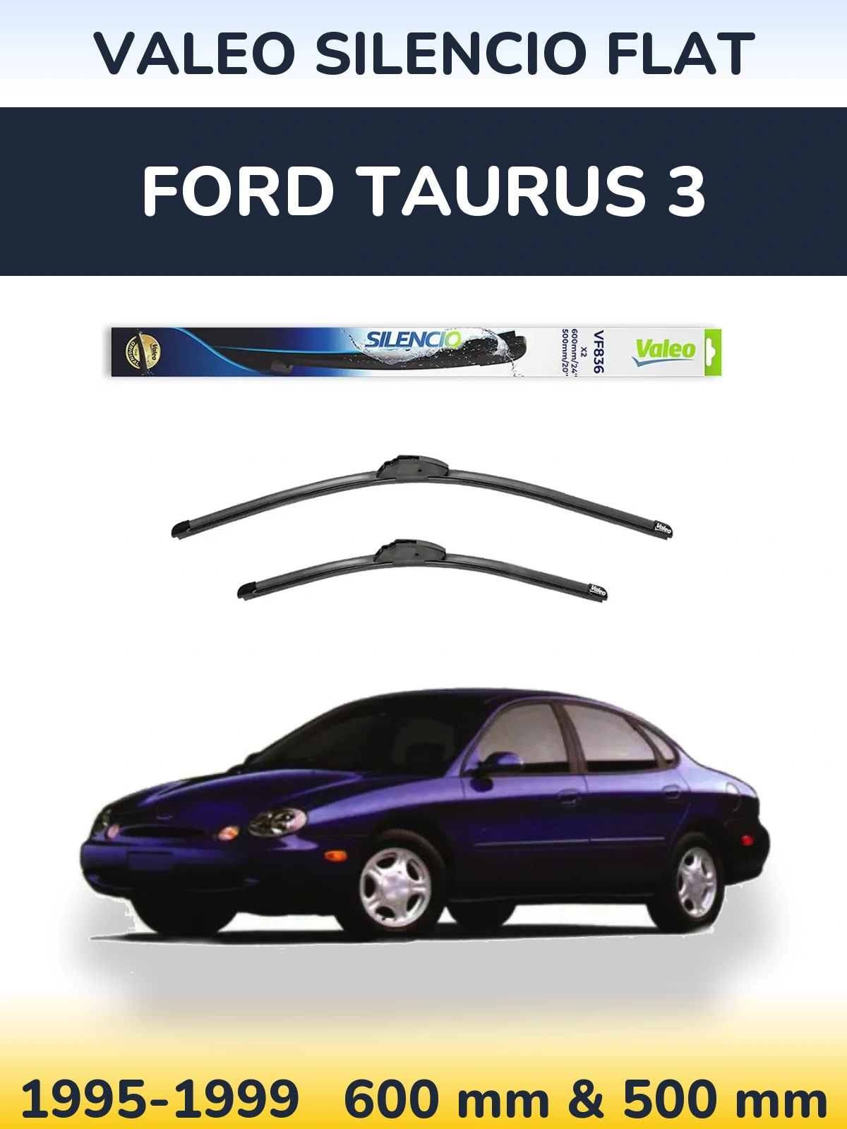 Комплект передніх щіток Valeo Silencio Flat 600 & 500 мм для Ford Taurus 3 1995-1999