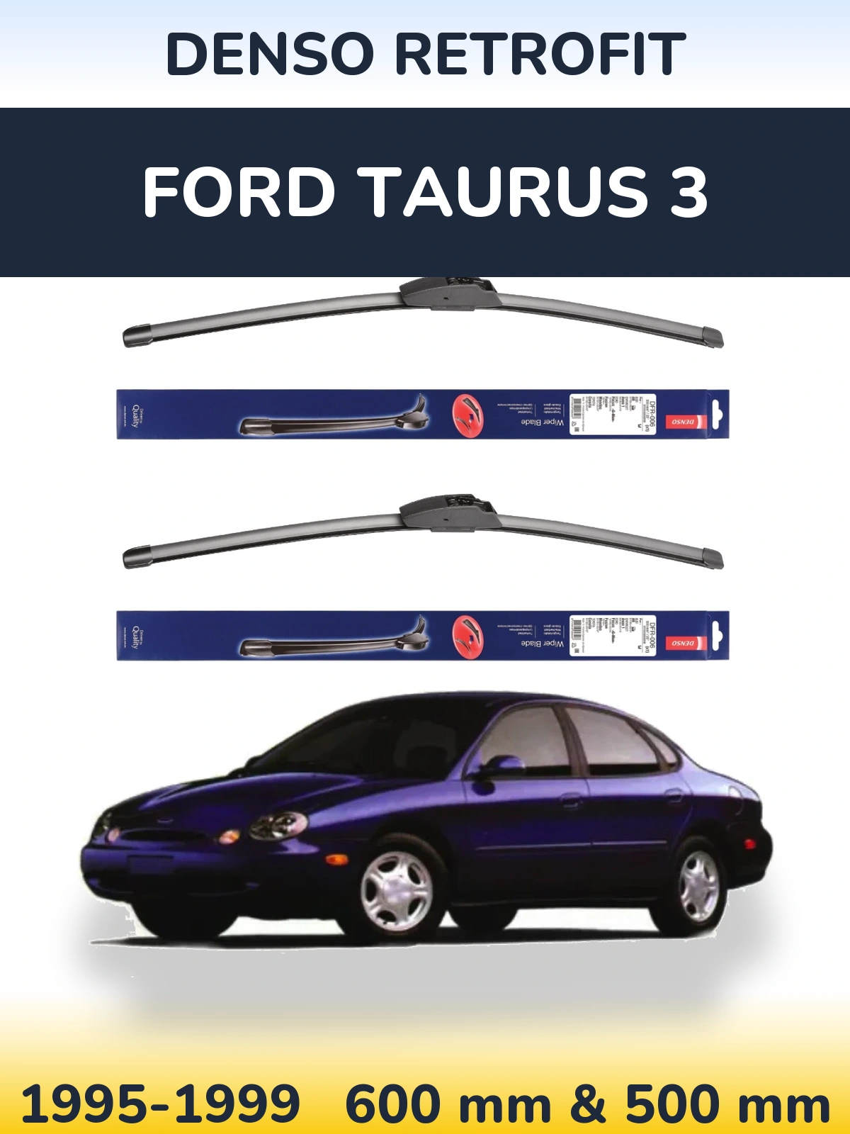 Front wiper blade set Denso Retrofit 600 & 500 mm for Ford Taurus 3 1995-1999