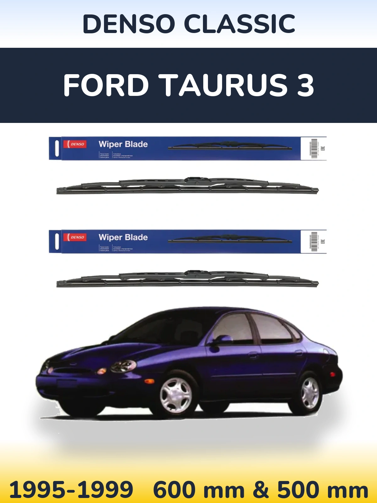 Front wiper blade set Denso Classic 600 & 500 mm for Ford Taurus 3 1995-1999