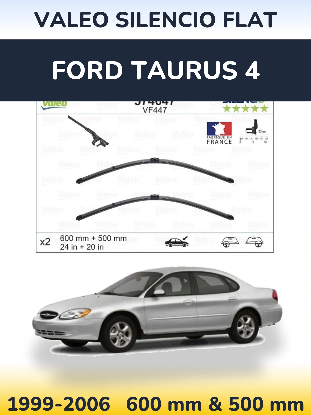 Комплект передних дворников Valeo Silencio Flat 600 & 500 мм для Ford Taurus 4 1999-2006