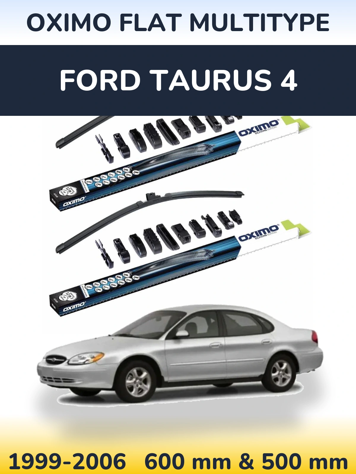 Front wiper blade set Oximo Flat MultiTipse 600 & 500 mm for Ford Taurus 4 1999-2006