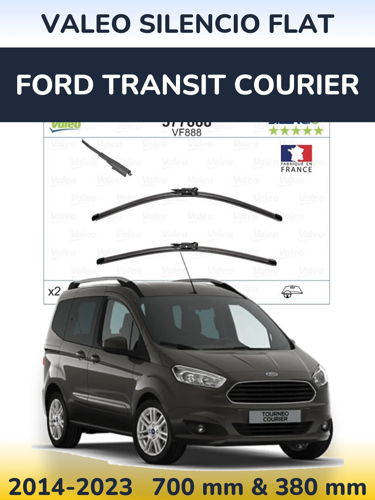 Front wiper blade set Valeo Silencio Flat 700 & 380 mm for Ford Transit Courier 2014-2023