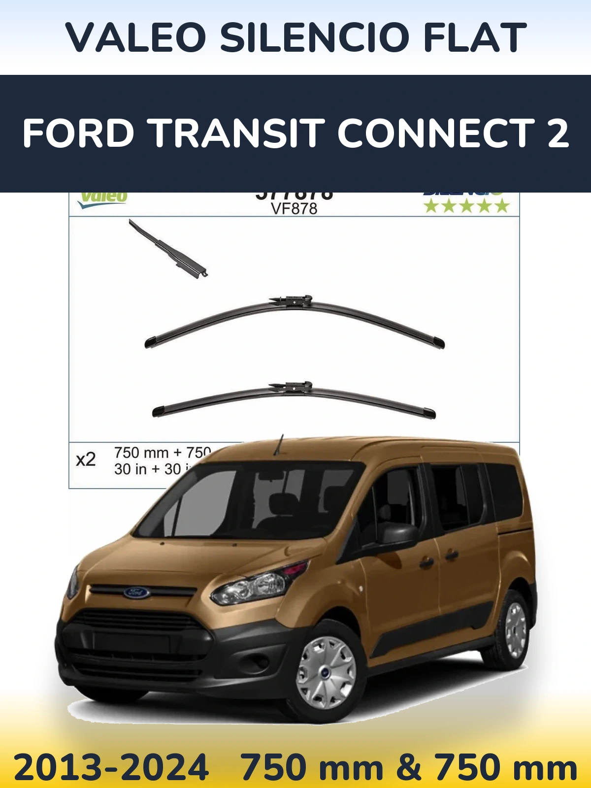 Комплект передних дворников Valeo Silencio Flat 750 & 750 мм для Ford Transit Connect 2 2013-2024