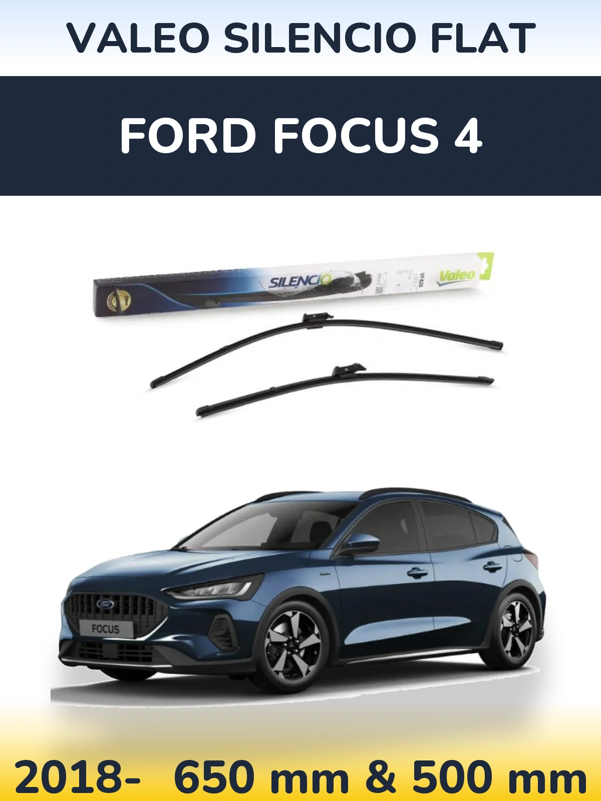 Комплект передних дворников Valeo Silencio Flat 650 & 500 мм для Ford Focus 4 2018-2026