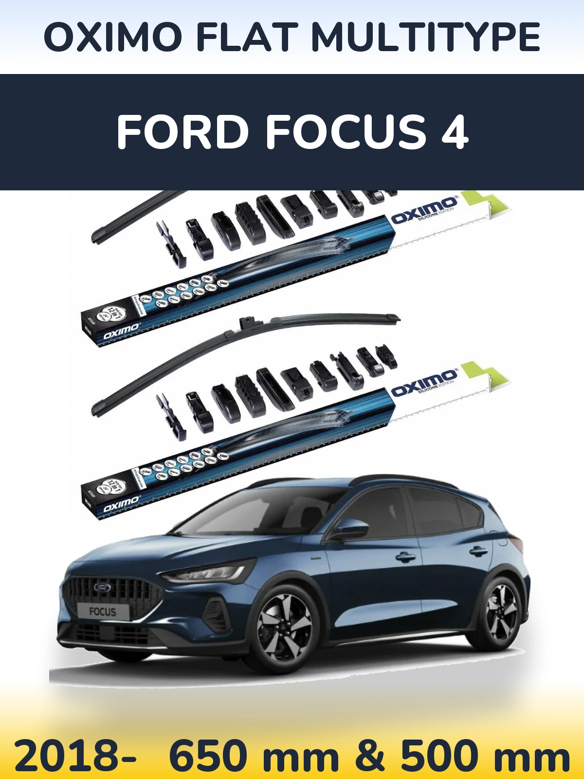 Front wiper blade set Oximo Flat MultiTipse 650 & 500 mm for Ford Focus 4 2018-2026