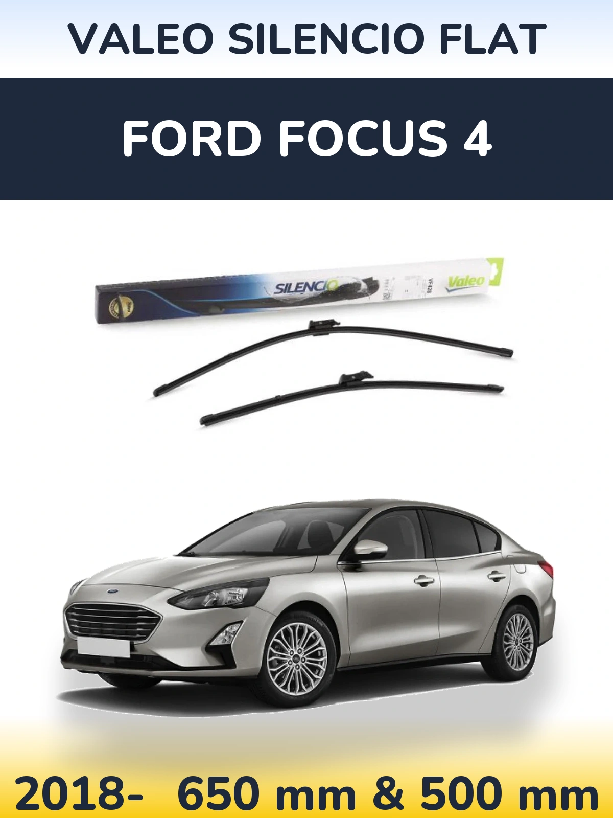 Front wiper blade set Valeo Silencio Flat 650 & 500 mm for Ford Focus 4 2018-2026