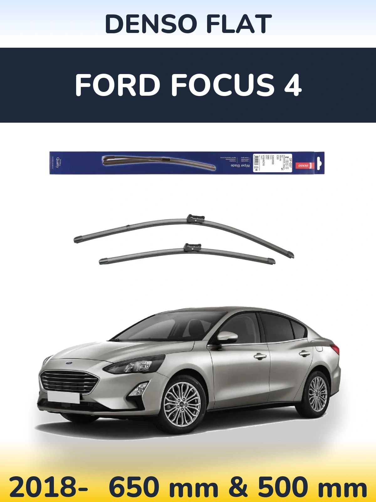 Front wiper blade set Denso Flat 650 & 500 mm for Ford Focus 4 2018-2026