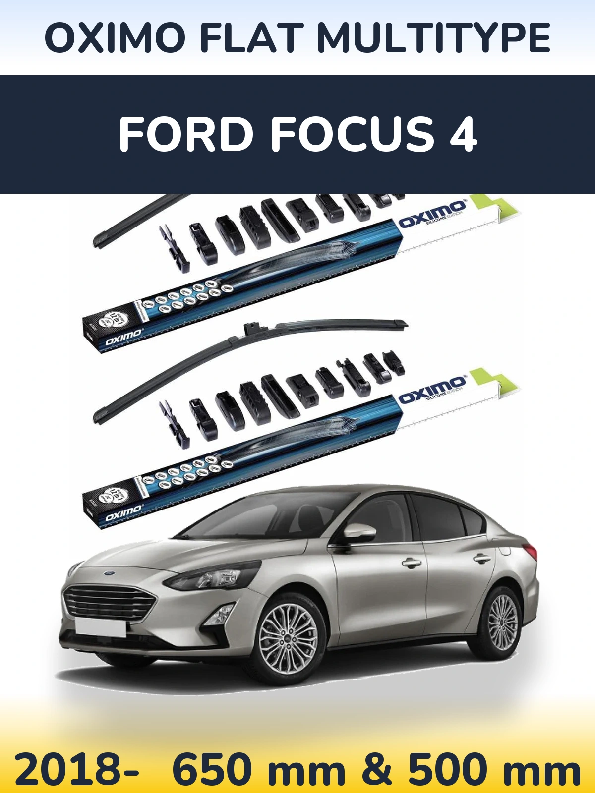 Комплект передних дворников Oximo Flat MultiТипe 650 & 500 мм для Ford Focus 4 2018-2026