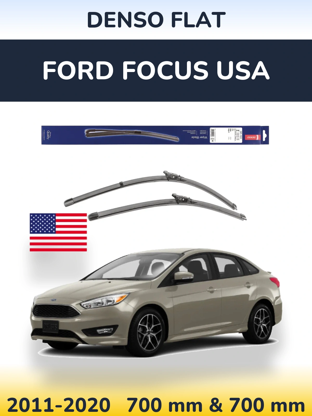 Front wiper blade set Denso Flat 700 & 700 mm for Ford Focus USA 2011-2020