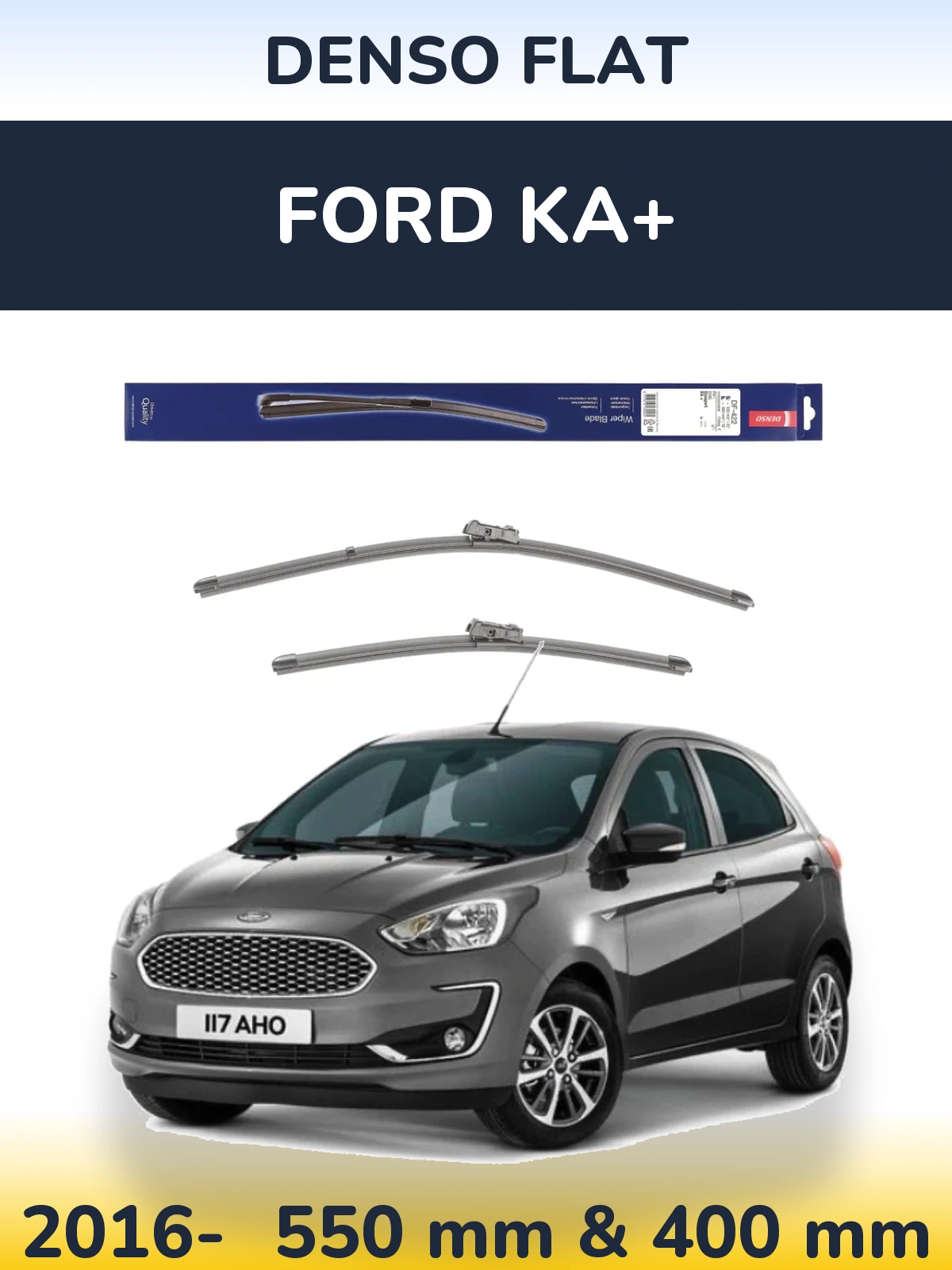 Front wiper blade set Denso Flat 550 & 400 mm for Ford Ka+ 2016-2026