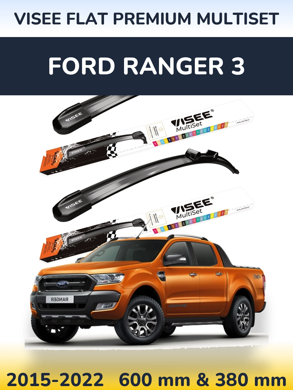 Front wiper blade set VISEE FLAT PREMIUM MultiSet 600 & 380 mm for Ford Ranger 3 2015-2022