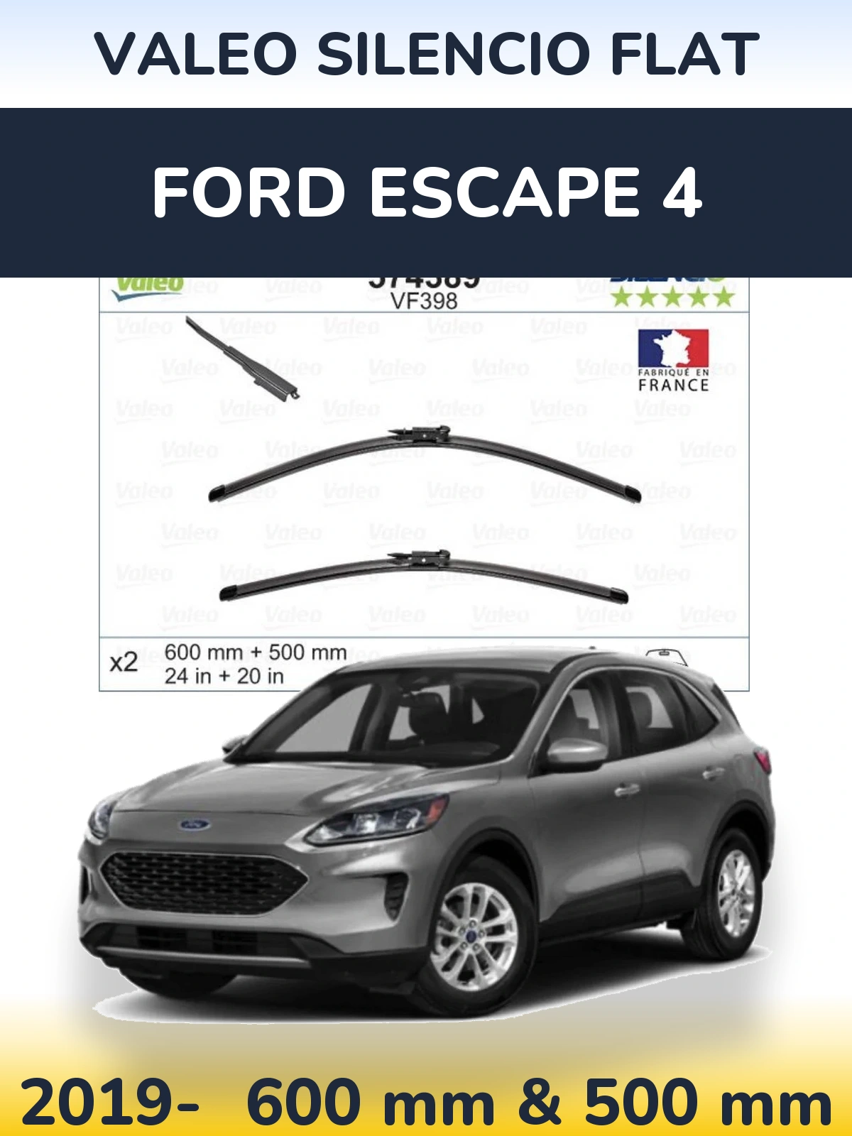 Комплект передніх щіток Valeo Silencio Flat 600 & 500 мм для Ford Escape 4 2019-2026