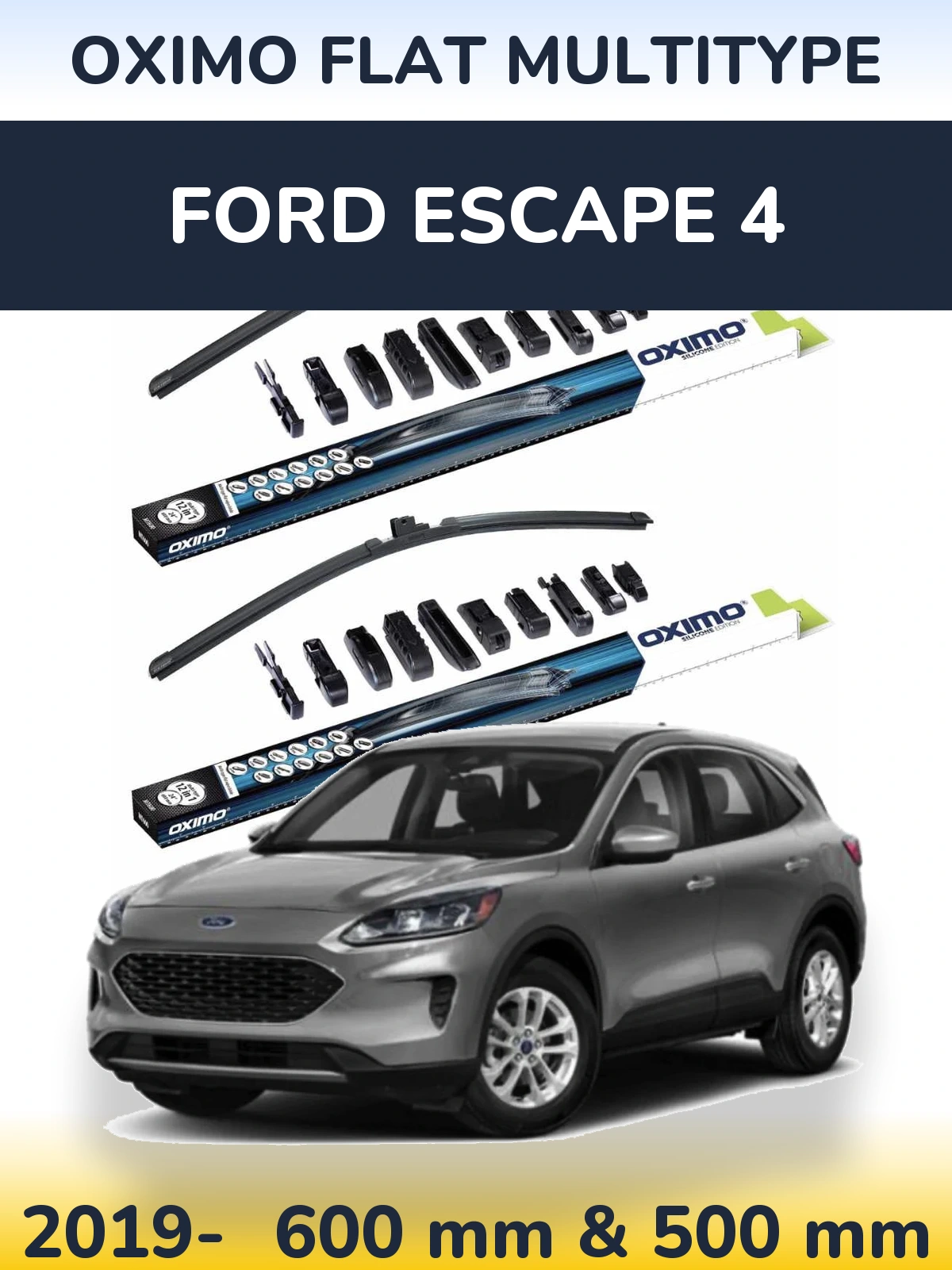 Front wiper blade set Oximo Flat MultiTypee 600 & 500 mm for Ford Escape 4 2019-2026