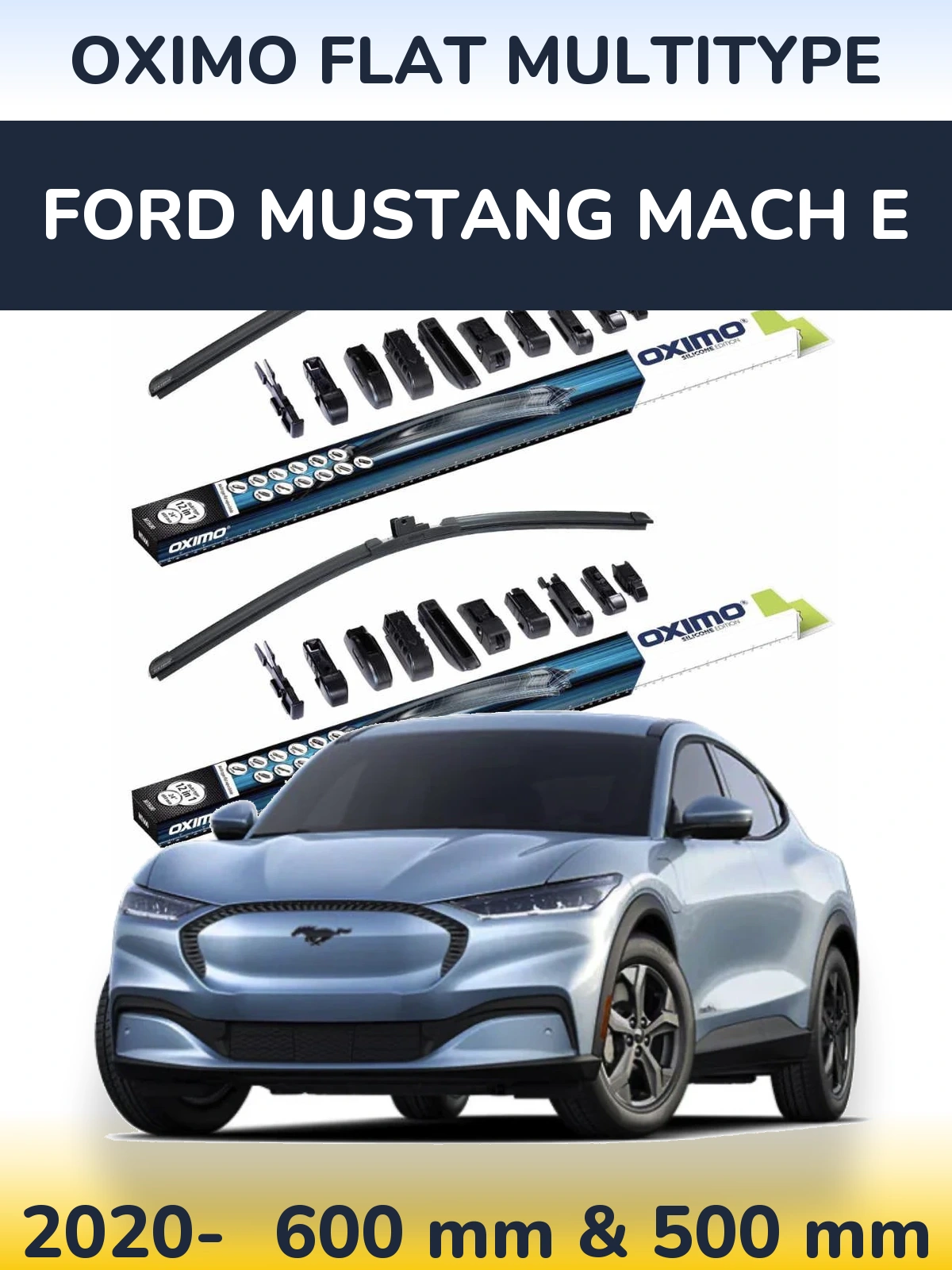 Front wiper blade set Oximo Flat MultiTipse 600 & 500 mm for Ford Mustang Mach E 2020-2026