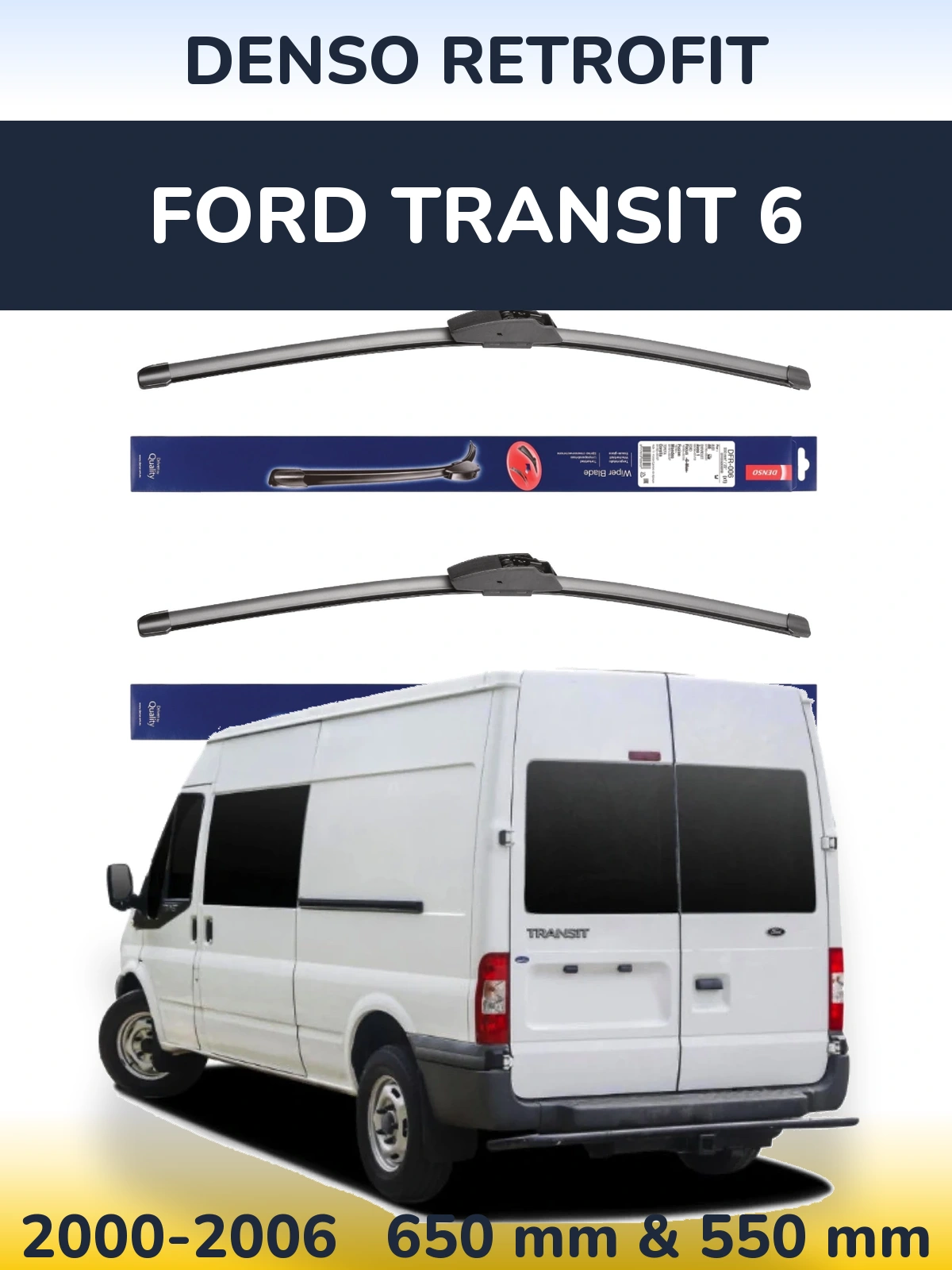 Front wiper blade set Denso Retrofit 650 & 550 mm for Ford Transit 6 2000-2006