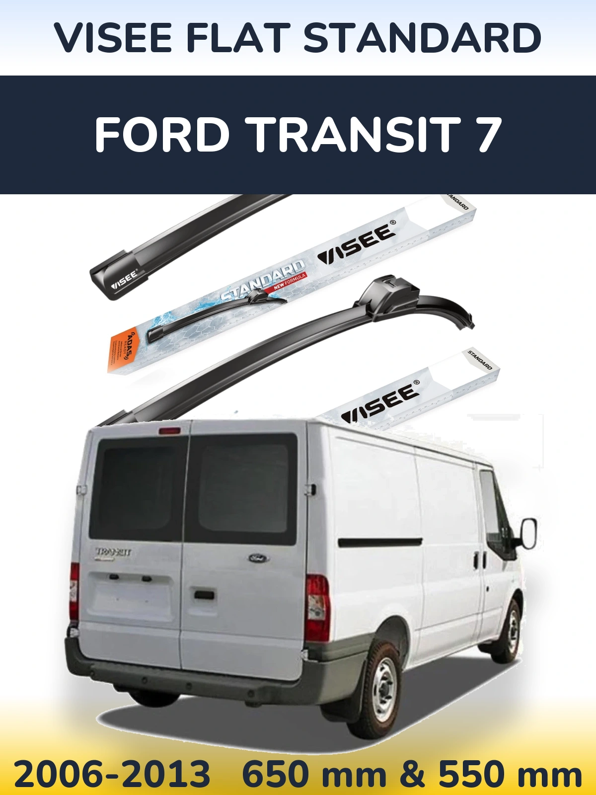 Комплект передних дворников VISEE FLAT STANDARD 650 & 550 мм для Ford Transit 7 2006-2013