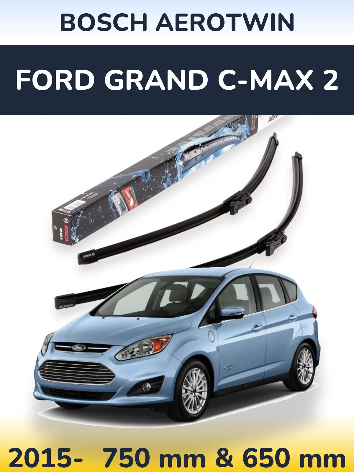 Комплект передніх щіток BOSCH AeroTwin 750 & 650 мм для Ford Grand C-MAX 2 2015-2026