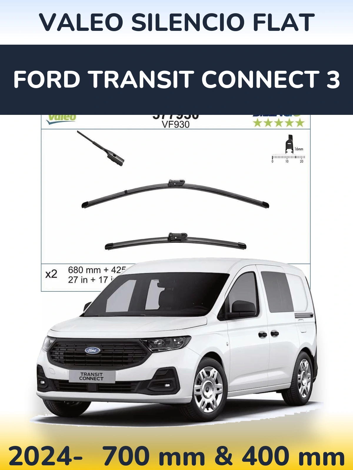 Комплект передних дворников Valeo Silencio Flat 680 & 400 мм для Ford Transit Connect 3 2024-2026