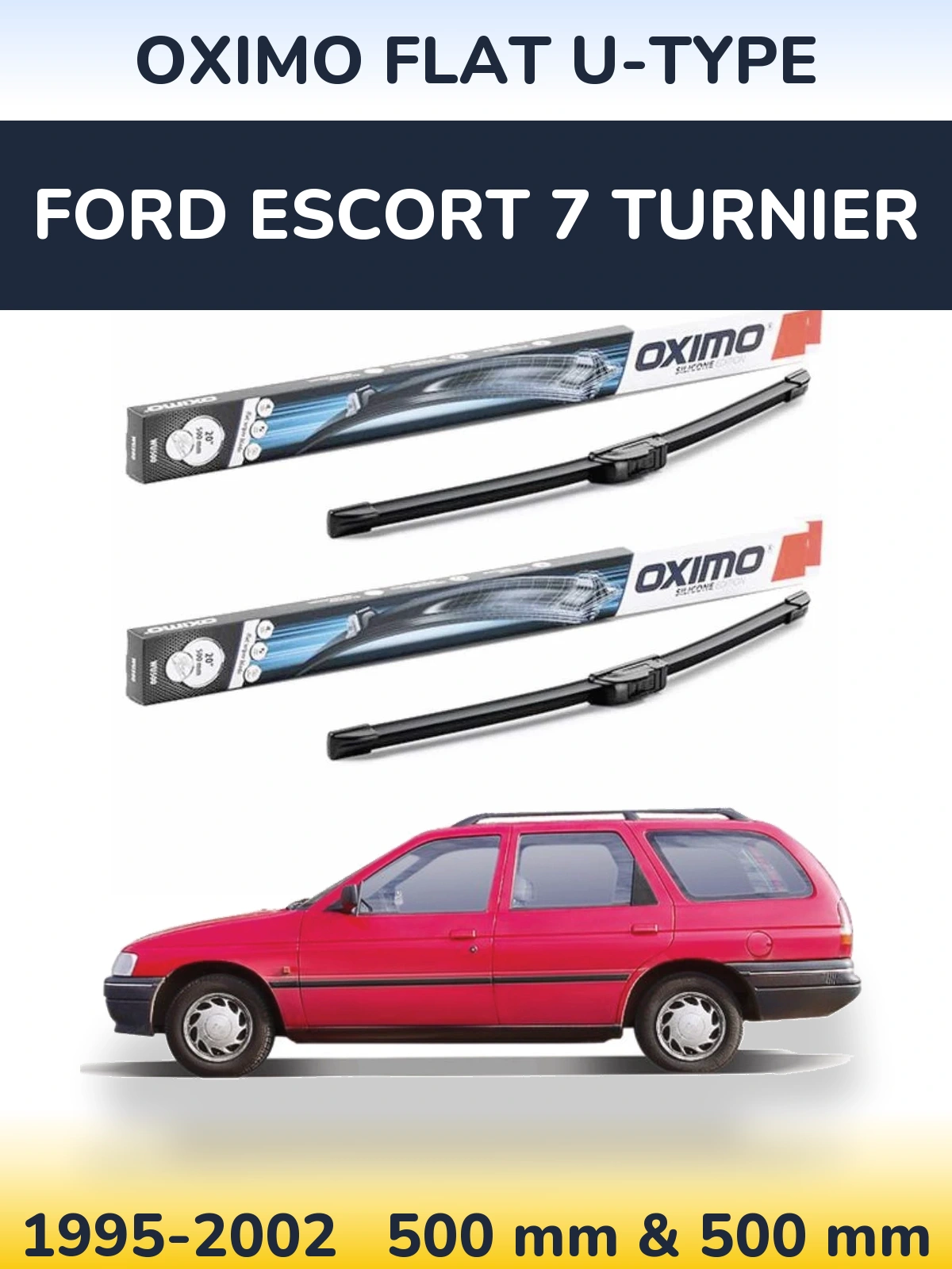 Комплект передних дворников Oximo Flat U-type 500 & 500 мм для Ford Escort 7 Turnier 1995-2002
