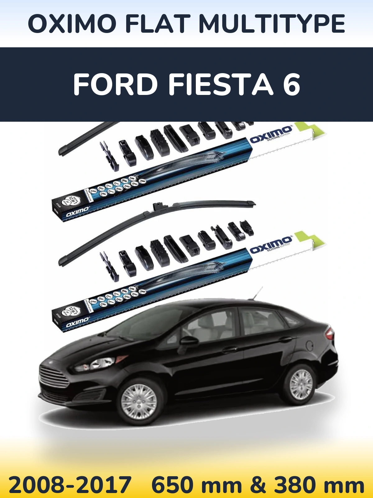 Front wiper blade set Oximo Flat MultiTipse 650 & 380 mm for Ford Fiesta 6 2008-2017