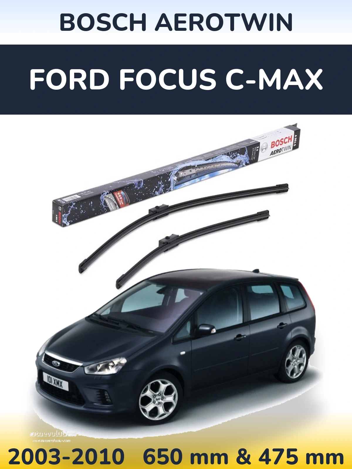 Front wiper blade set BOSCH AeroTwin 650 & 475 mm for Ford Focus C-MAX 2003-2010
