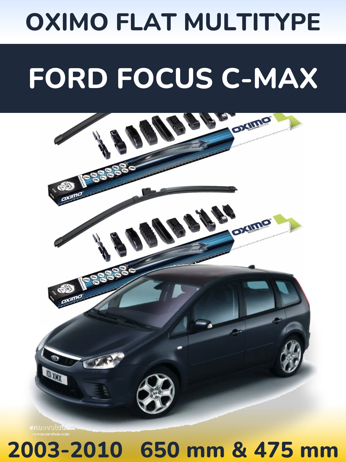 Front wiper blade set Oximo Flat MultiTipse 650 & 475 mm for Ford Focus C-MAX 2003-2010