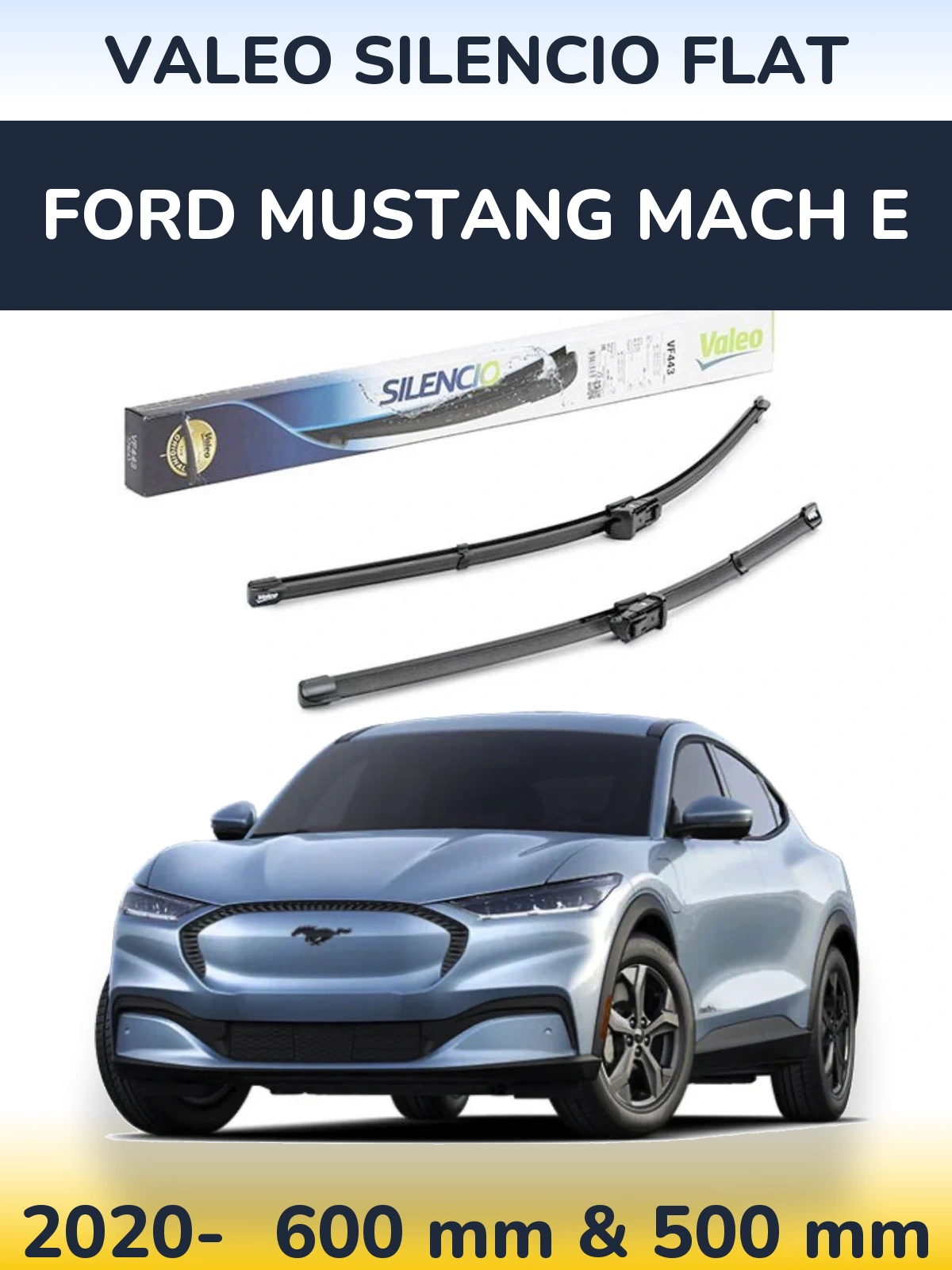 Комплект передніх щіток Valeo Silencio Flat 600 & 500 мм для Ford Mustang Mach E 2020-2026