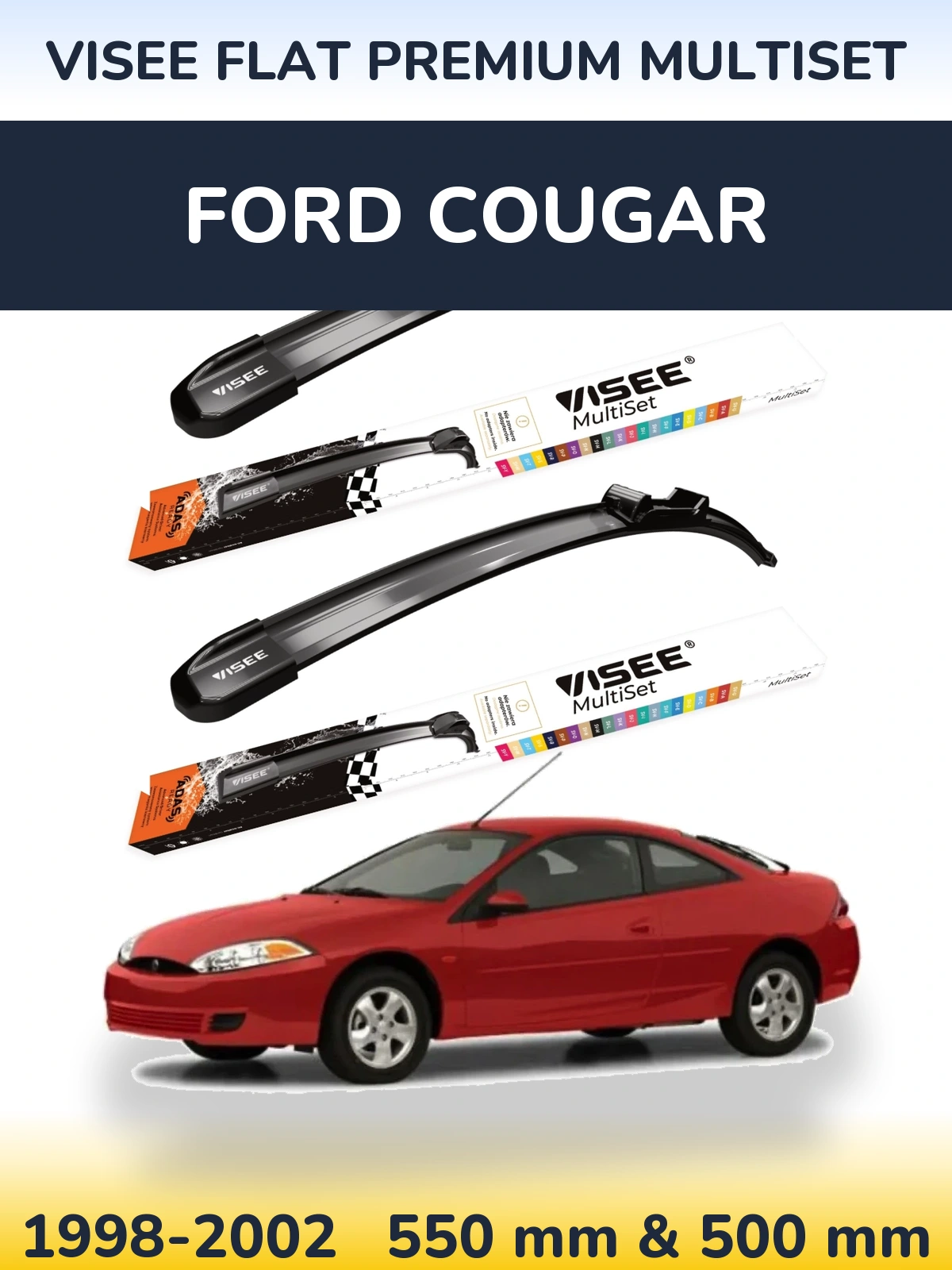 Комплект передніх щіток VISEE FLAT PREMIUM MultiSet 550 & 500 мм для Ford Cougar 1998-2002
