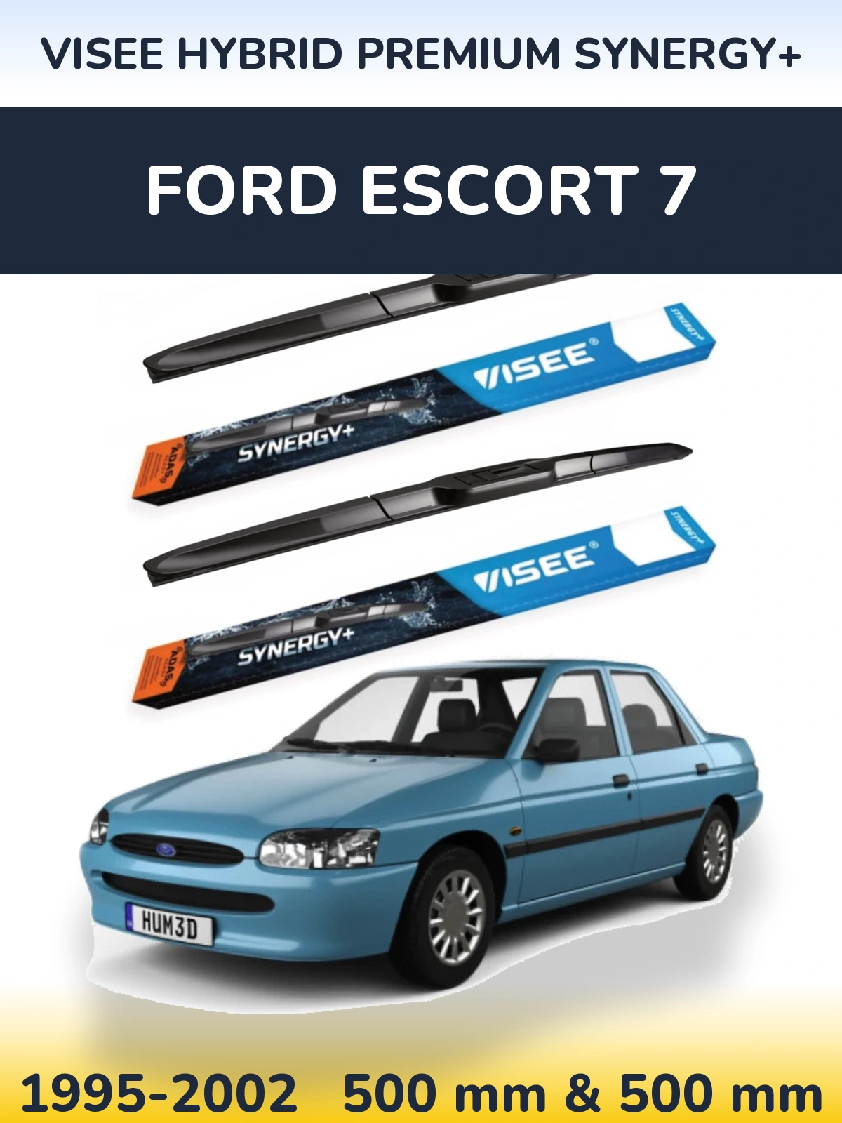 Front wiper blade set VISEE HYBRID PREMIUM SYNERGY+ 500 & 500 mm for Ford Escort 7 1995-2002