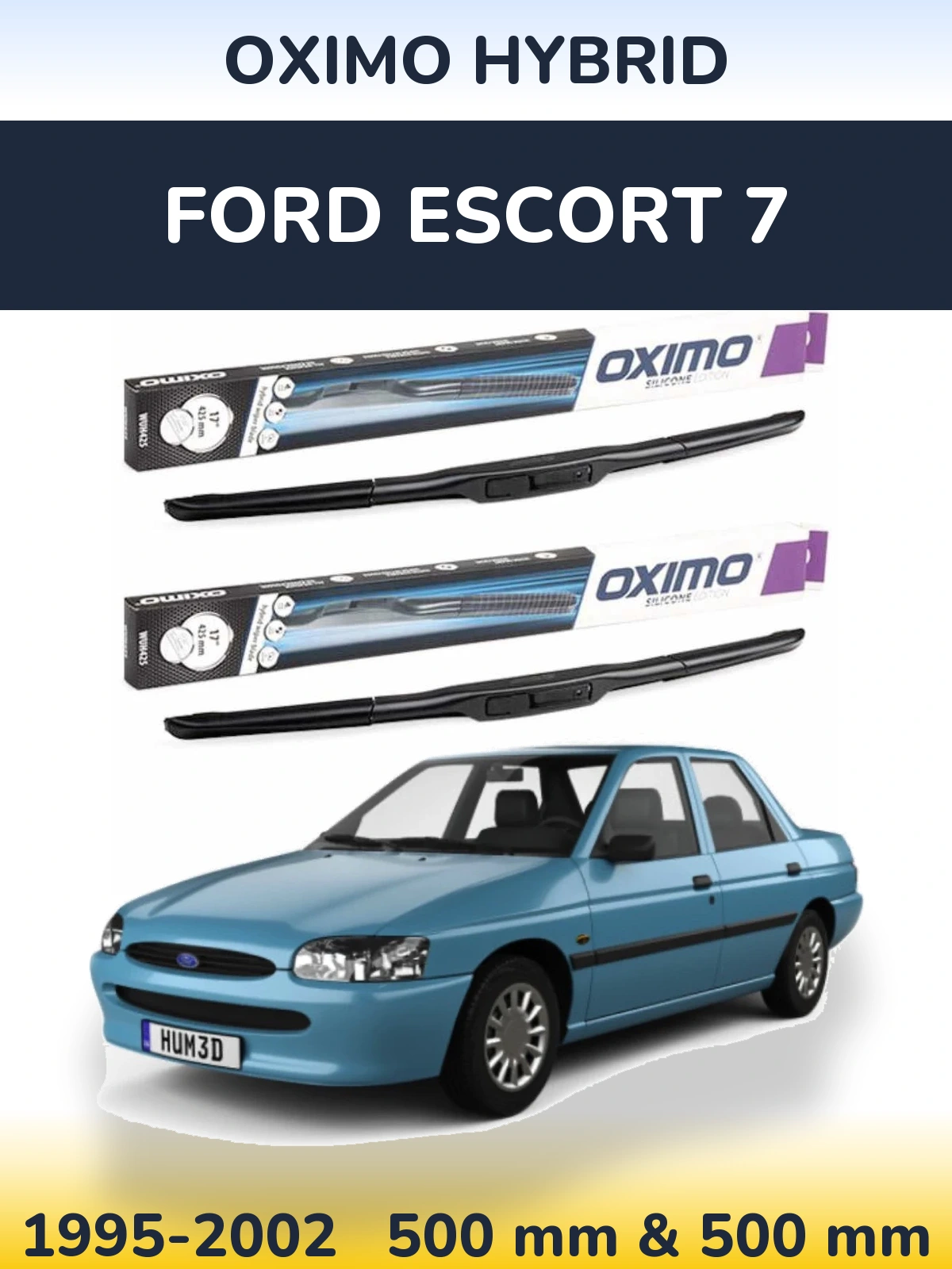 Front wiper blade set Oximo Hybrid 500 & 500 mm for Ford Escort 7 1995-2002