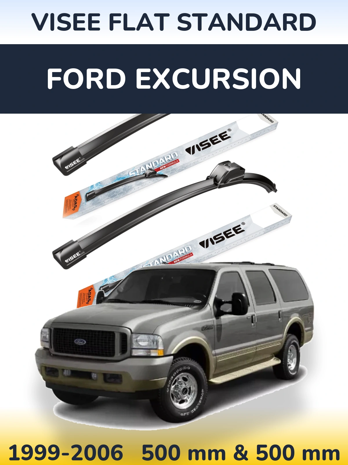 Комплект передніх щіток VISEE FLAT STANDARD 500 & 500 мм для Ford Excursion 1999-2006