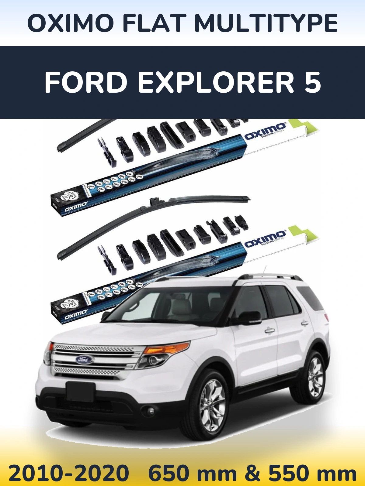Комплект передних дворников Oximo Flat MultiТипe 650 & 550 мм для Ford Explorer 5 2010-2020