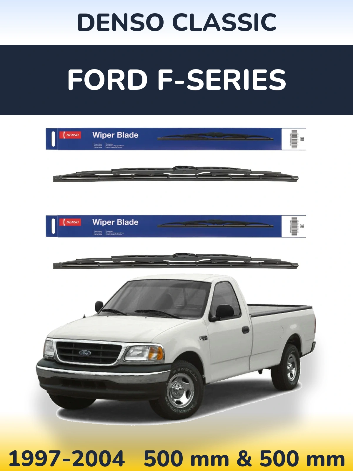 Front wiper blade set Denso Classic 500 & 500 mm for Ford F-series 1997-2004