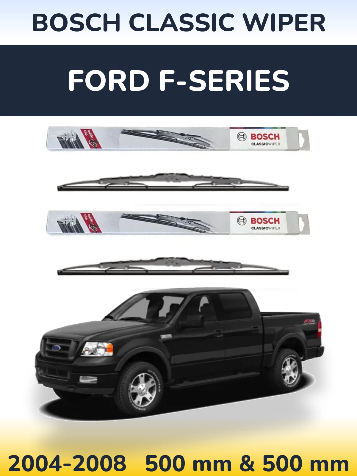 Комплект передних дворников BOSCH Classic Wiper 500 & 500 мм для Ford F-series 2004-2008