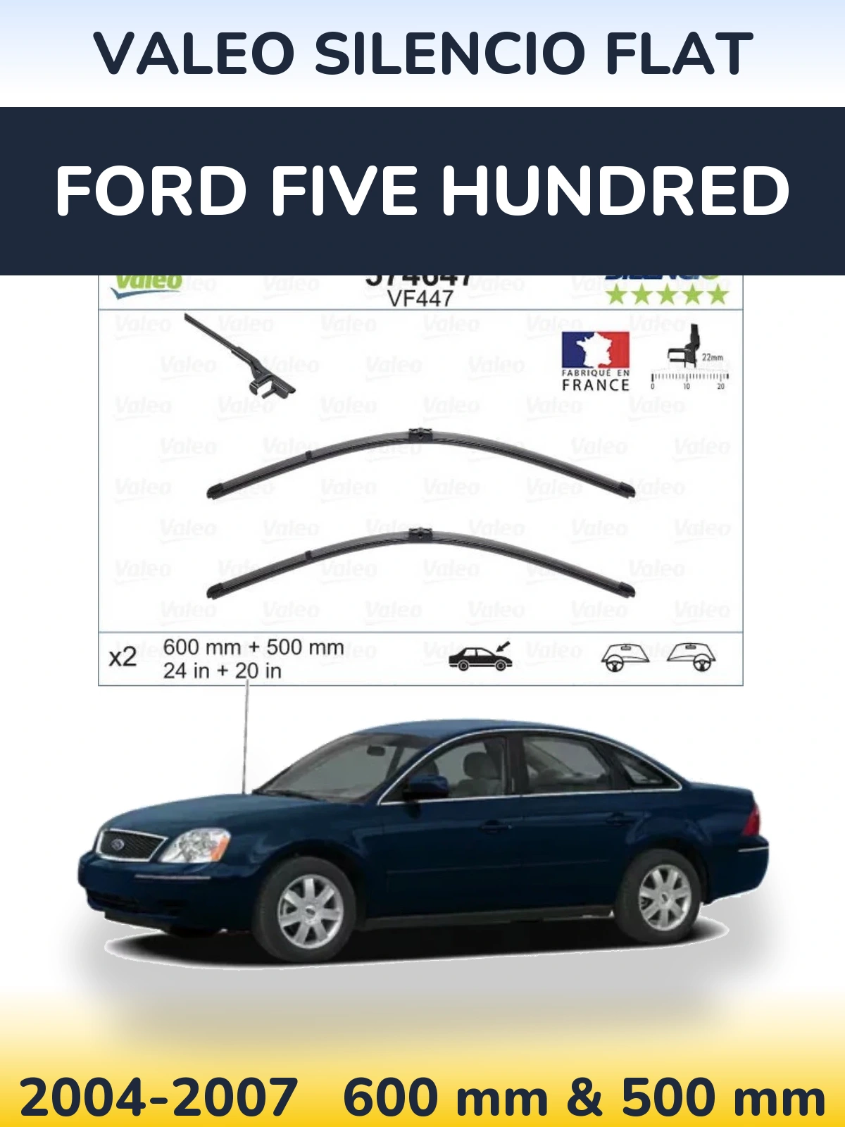 Комплект передніх щіток Valeo Silencio Flat 600 & 500 мм для Ford Five Hundred 2004-2007