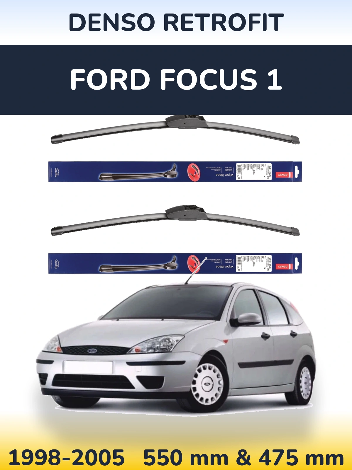 Front wiper blade set Denso Retrofit 550 & 475 mm for Ford Focus 1 1998-2005
