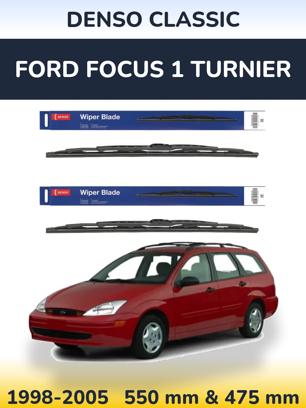 Комплект передних дворников Denso Classic 550 & 475 мм для Ford Focus 1 Turnier 1998-2005