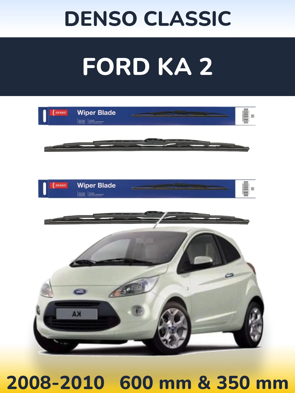 Front wiper blade set Denso Classic 600 & 350 mm for Ford Ka 2 2008-2010
