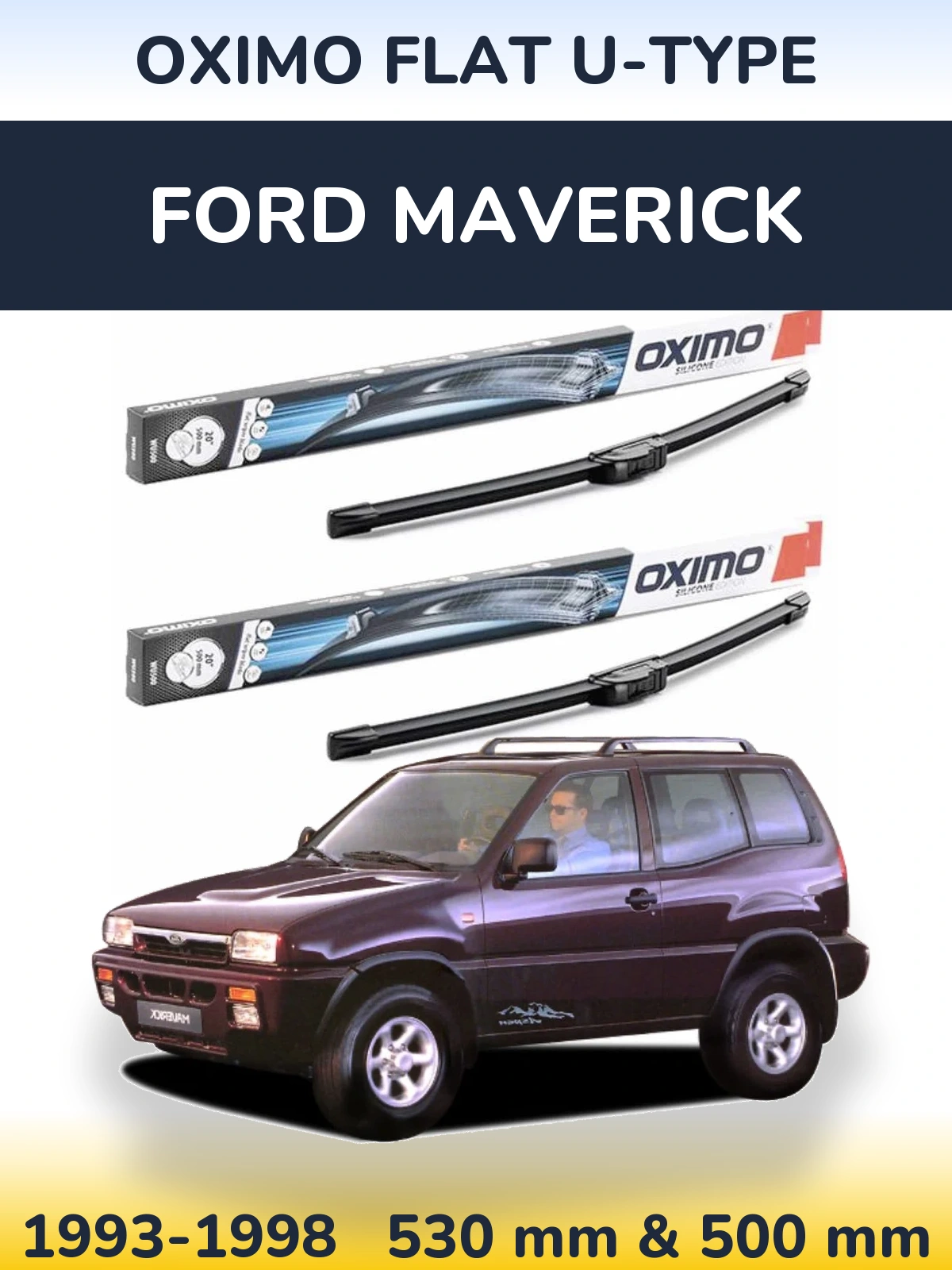 Комплект передних дворников Oximo Flat U-type 530 & 500 мм для Ford Maverick 1993-1998