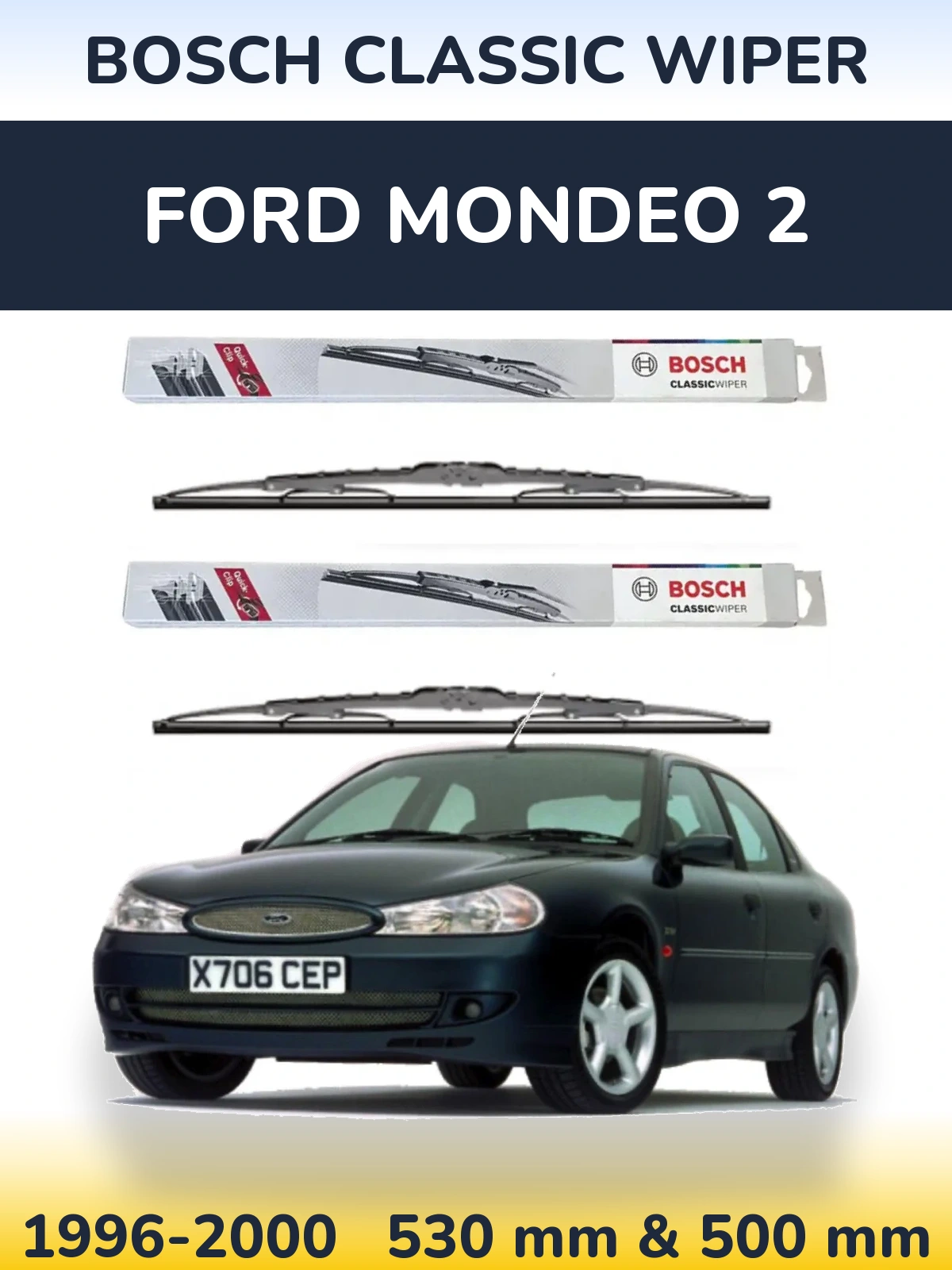 Комплект передних дворников BOSCH Classic Wiper 530 & 500 мм для Ford Mondeo 2 1996-2000