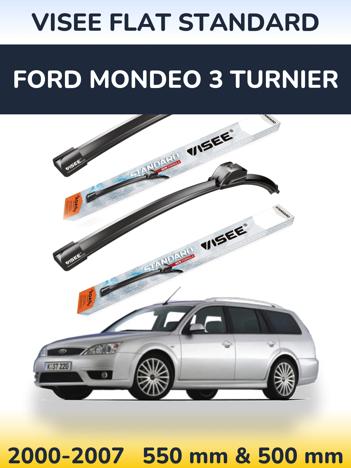 Комплект передних дворников VISEE FLAT STANDARD 550 & 500 мм для Ford Mondeo 3 Turnier 2000-2007