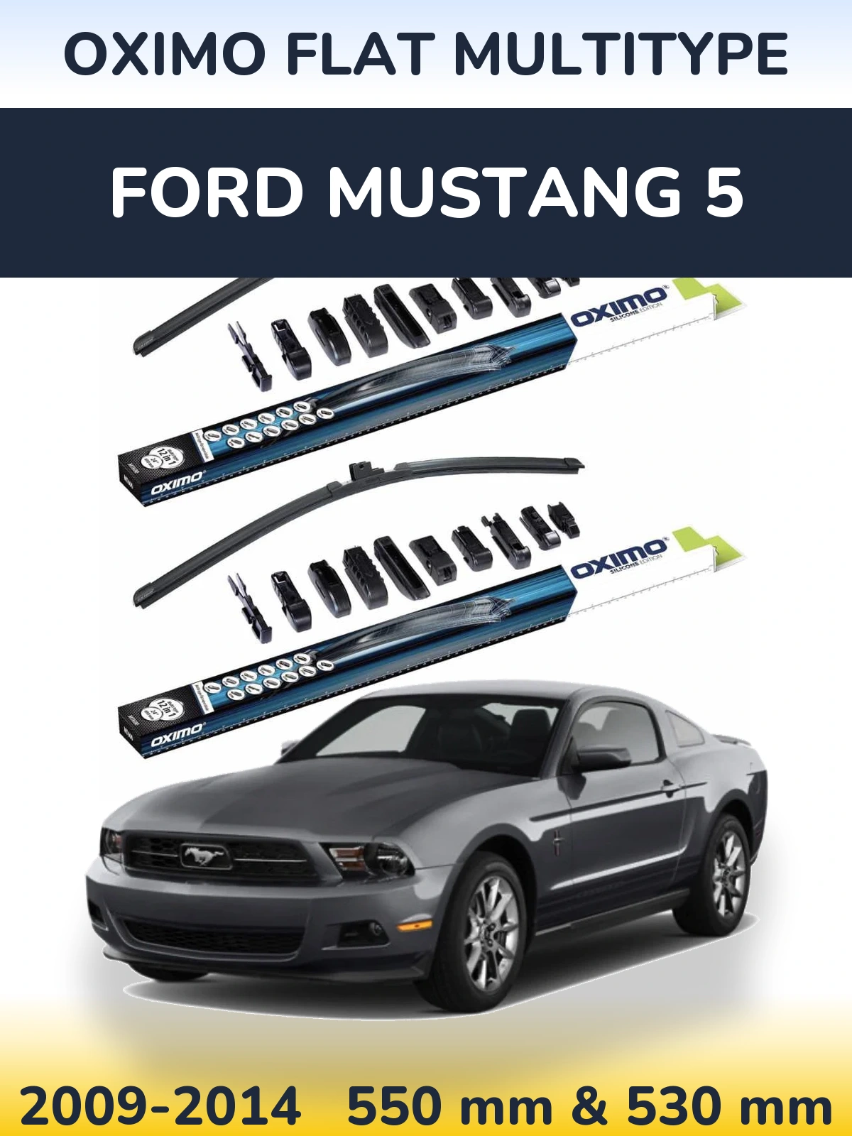 Front wiper blade set Oximo Flat MultiTipse 550 & 530 mm for Ford Mustang 5 2009-2014