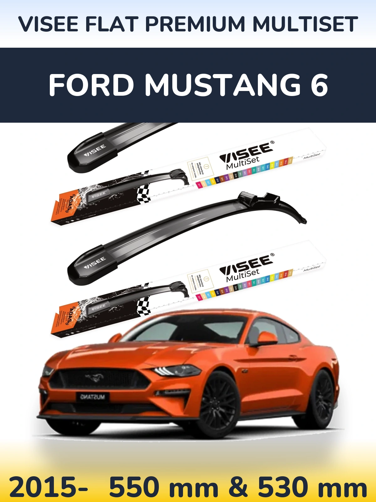 Front wiper blade set VISEE FLAT PREMIUM MultiSet 550 & 530 mm for Ford Mustang 6 2015-2026
