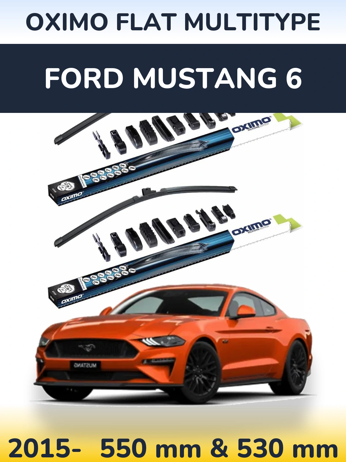 Front wiper blade set Oximo Flat MultiTipse 550 & 530 mm for Ford Mustang 6 2015-2026