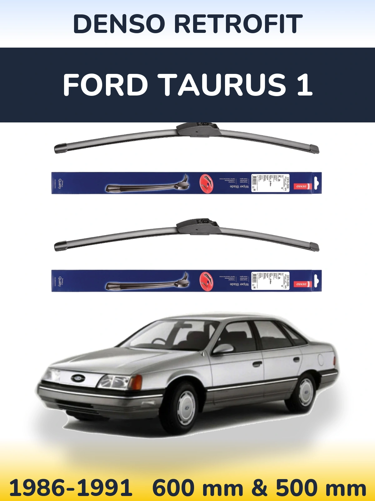 Front wiper blade set Denso Retrofit 600 & 500 mm for Ford Taurus 1 1986-1991