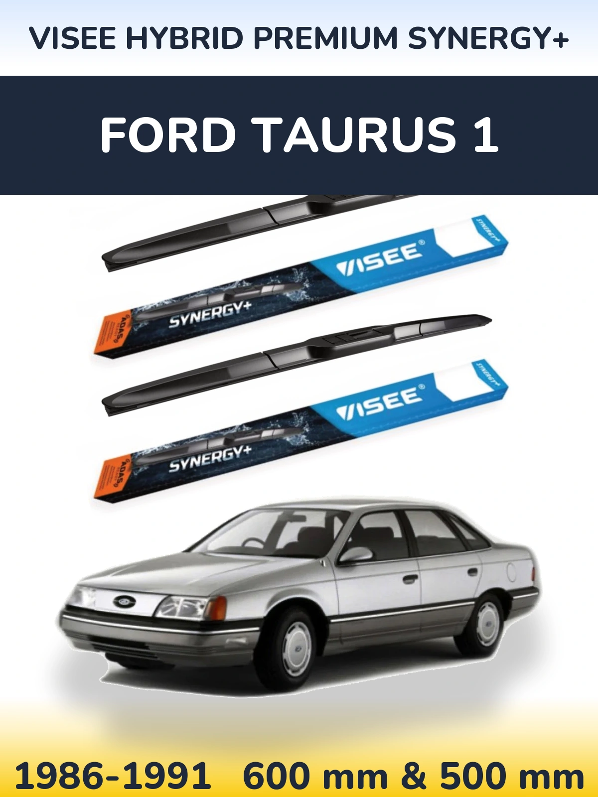 Комплект передніх щіток VISEE HYBRID PREMIUM SYNERGY+ 600 & 500 мм для Ford Taurus 1 1986-1991