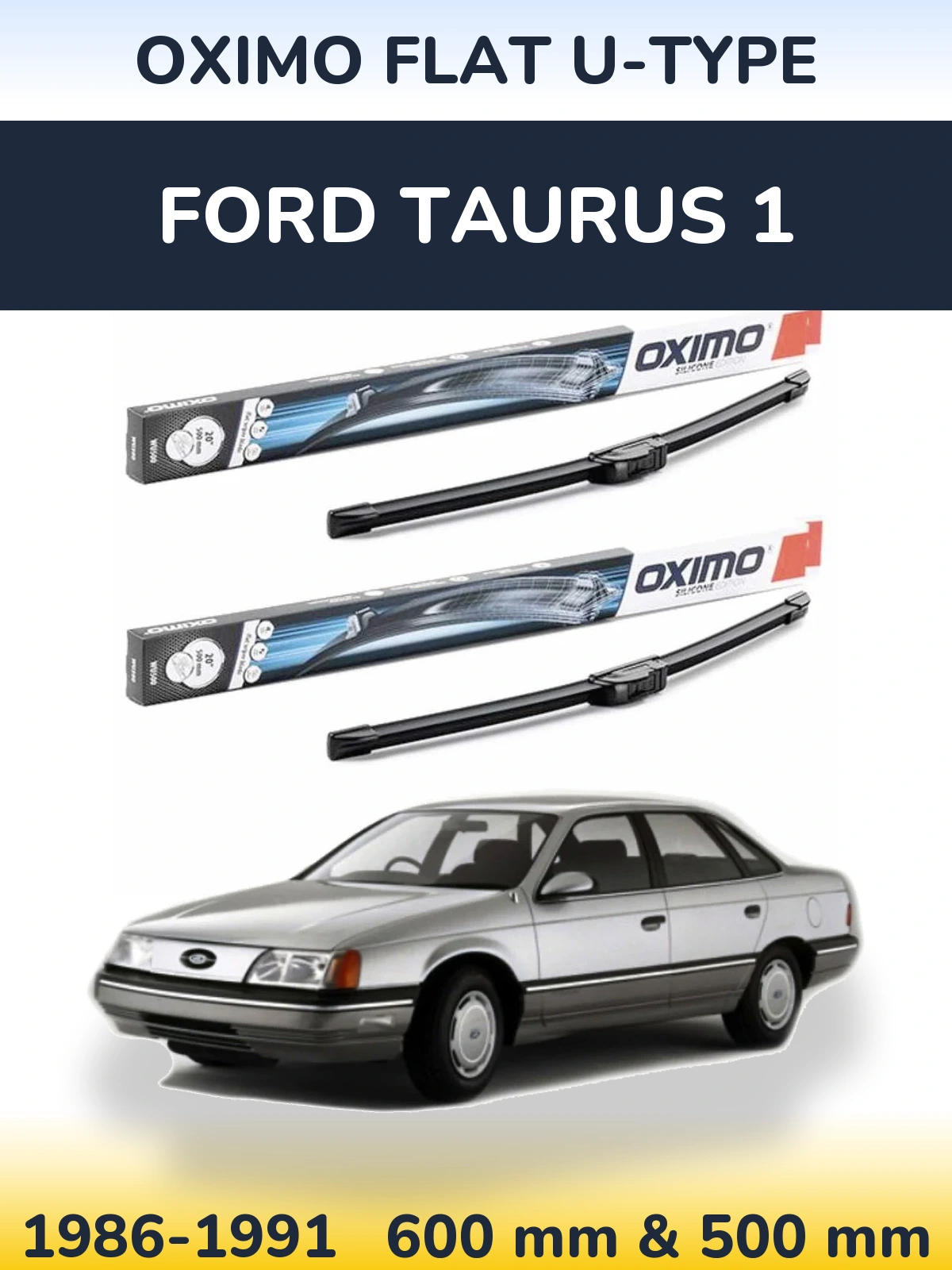 Комплект передних дворников Oximo Flat U-type 600 & 500 мм для Ford Taurus 1 1986-1991