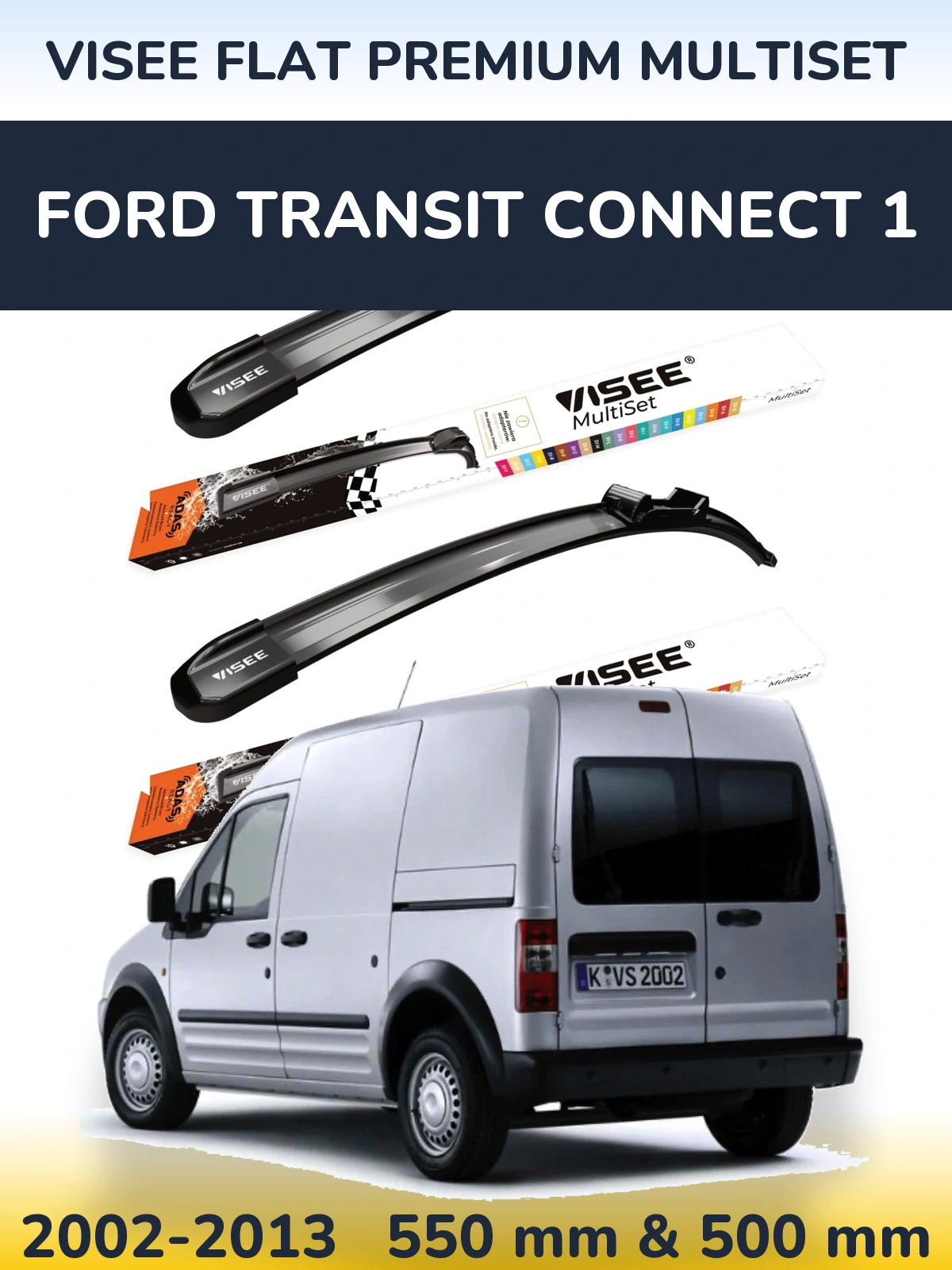 Комплект передніх щіток VISEE FLAT PREMIUM MultiSet 550 & 500 мм для Ford Transit Connect 1 2002-2013