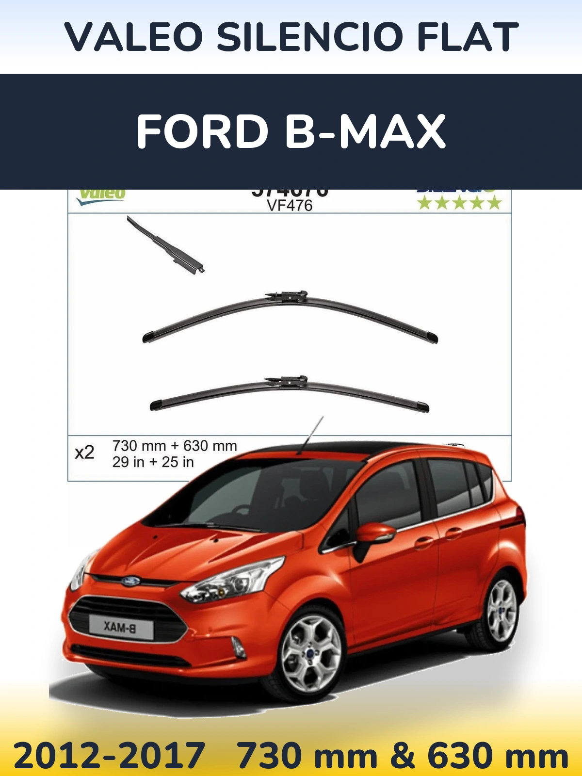 Front wiper blade set Valeo Silencio Flat 730 & 630 mm for Ford B-Max 2012-2017