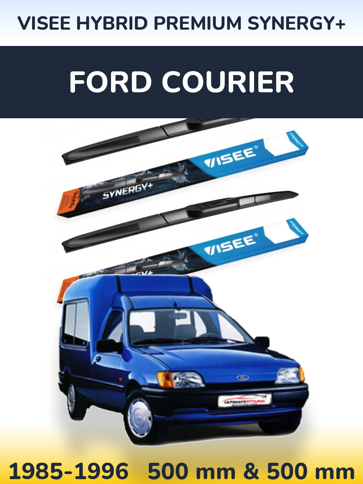 Front wiper blade set VISEE HYBRID PREMIUM SYNERGY+ 500 & 500 mm for Ford Courier 1985-1996